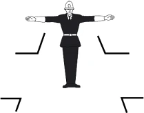 Figura del quesito: Quando il vigile si dispone con le braccia aperte verso la nostra direzione come in figura è vietato il passaggio