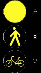 Figura del quesito: La luce circolare gialla lampeggiante (tipo A di figura) è un segnale di pericolo generico